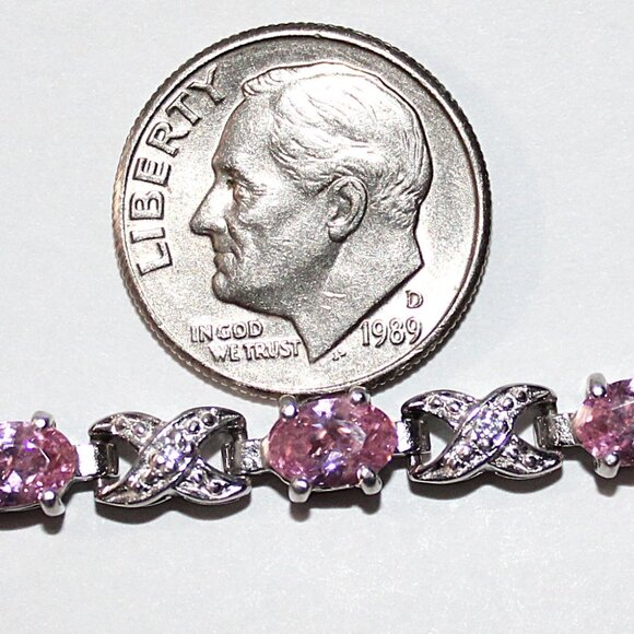 Sterling Silver Pink Cubic Zirconia Tennis Bracelet 10 Grams - Picture 3 of 6